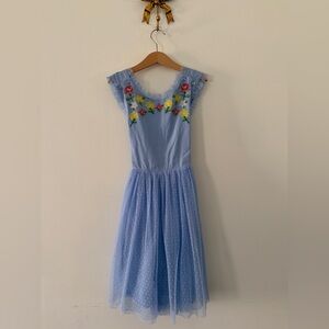 Mini Boden Light Blue Dress with Floral Embroidery